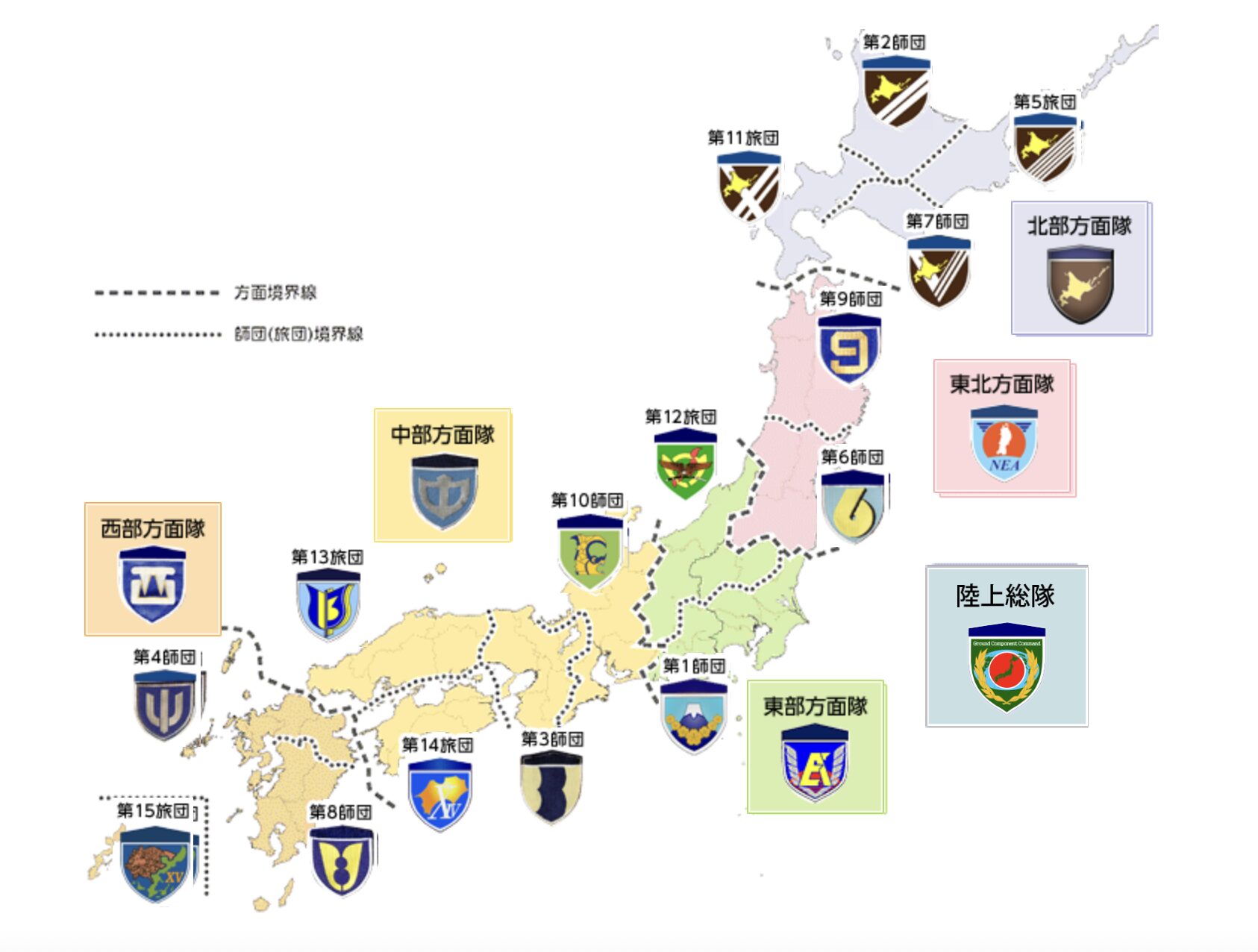 自衛隊の部隊配置図